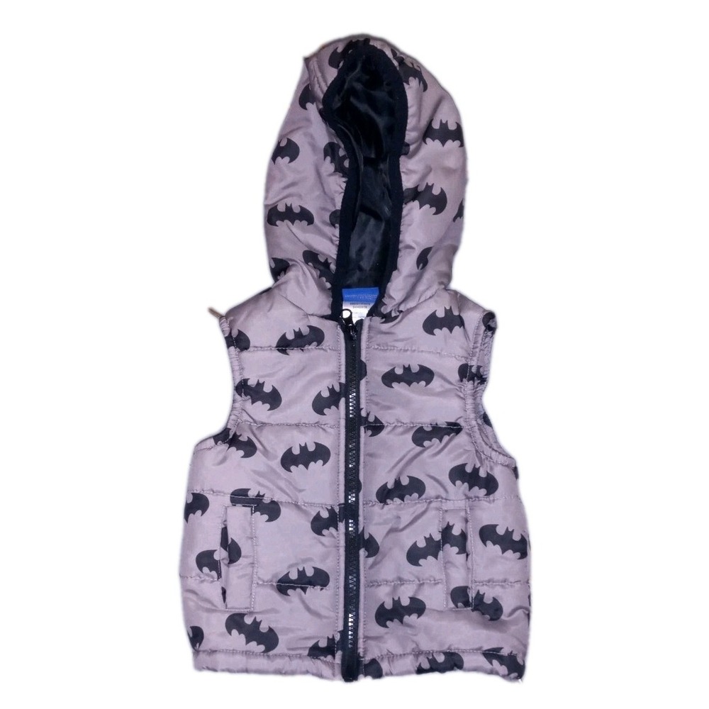 Batman Puffer Vest 12 Months‎ Hooded Full Zip Child Gray DC Comics Bat Toddler